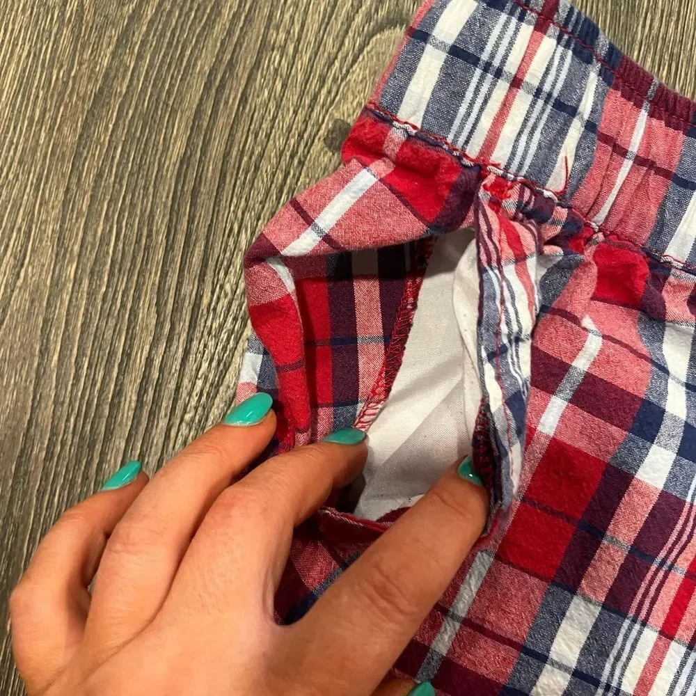 Nautica Boys Youth Plaid Straight-Fit Poplin Flat-Front Shorts Checked Red L/14
